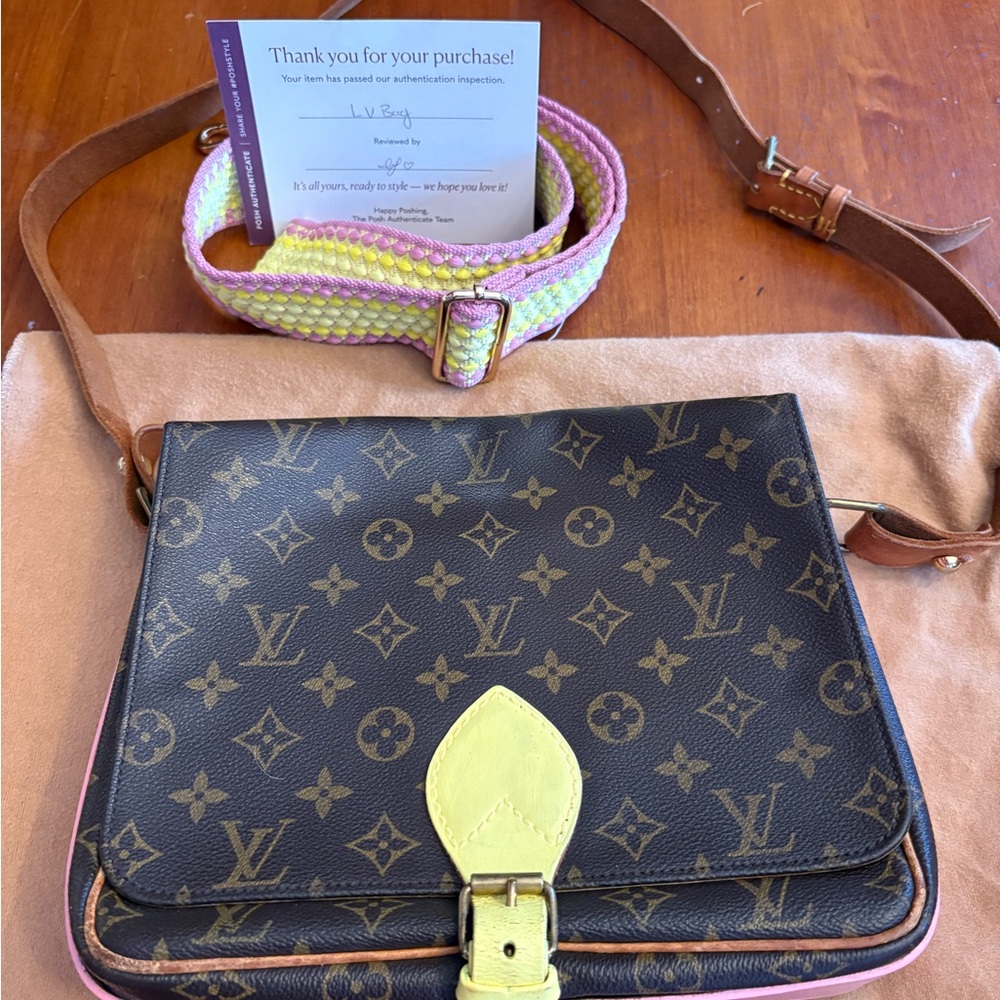 Louis Vuitton Brown Monogram Shoulder Bag with Yellow Accent